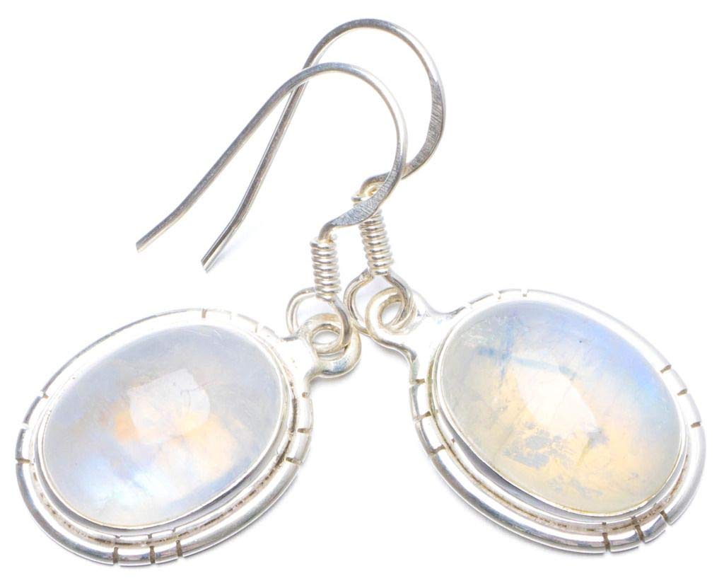 StarGems  Natural Rainbow Moonstone Handmade Unique 925 Sterling Silver Earrings 1.25