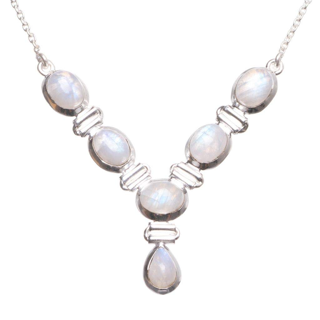 StarGems  Natural Rainbow Moonstone Handmade 925 Sterling Silver Y Necklace 18.75