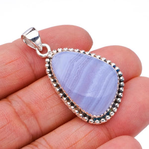 StarGems  Natural Blue Lace Agate Handmade 925 Sterling Silver Pendant 1.75" F4941