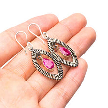 StarGems  Natural Cherry Ruby Handmade Vintage Eye Shape 925 Sterling Silver Earrings 1 3/4" T3795