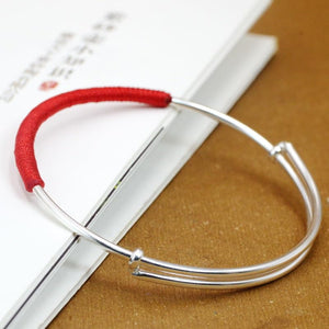 StarGems  Adjustable Red Rope Handmade 925 Sterling Silver Bangle Bracelet For Women Cb0281