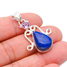 StarGems  Natural Lapis Lazuli AmethystHandmade 925 Sterling Silver Pendant 1.5" F5387