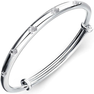 StarGems® Adjustable Carved Multi “Fu” Handmade 999 Sterling Silver Bangle Bracelet For Women Cb0207