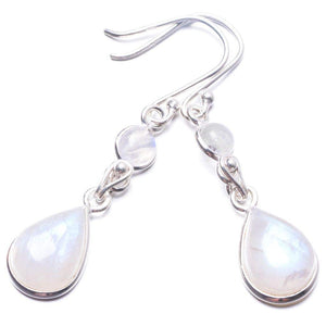 StarGems® Natural Rainbow Moonstone Handmade Unique 925 Sterling Silver Earrings 1.75" Y3785