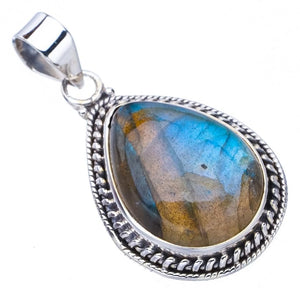 StarGems  Natural Blue Fire Labradorite Handmade 925 Sterling Silver Pendant 1.5" F5249