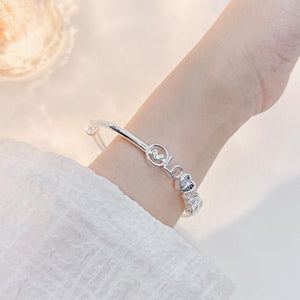 StarGems® Adjustable 'LOVE' with Heart Handmade 999 Sterling Silver Bangle Bracelet For Women Cb0179