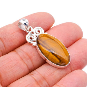 StarGems® Natural Tiger Eye Handmade 925 Sterling Silver Pendant 1.75" F4088