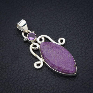 StarGems  Natural Variscite In Purpurite Amethyst Handmade 925 Sterling Silver Pendant 2" F5155