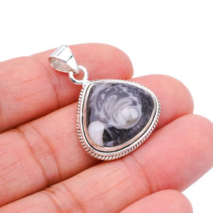 StarGems  Natural Pinolith Jasper Handmade 925 Sterling Silver Pendant 1.25" F4540