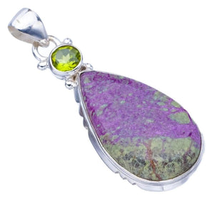 StarGems  Natural Variscite In Purpurite PeridotHandmade 925 Sterling Silver Pendant 2" F5417