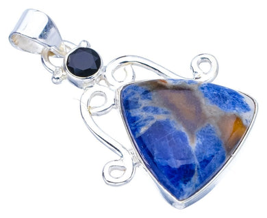 StarGems® Natural Sodalite Black OnyxHandmade 925 Sterling Silver Pendant 1.5