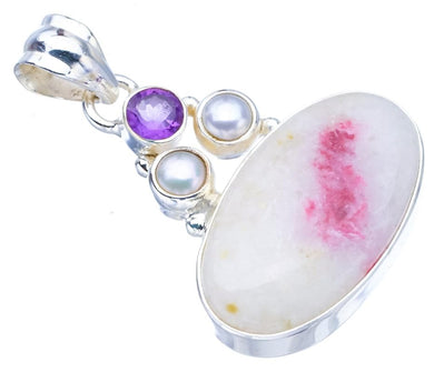 StarGems® Natural Rhodonite River Pearl And AmethystHandmade 925 Sterling Silver Pendant 1.5