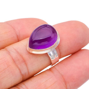 StarGems  Natural Amethyst Hammered Handmade 925 Sterling Silver Ring 7 F2904