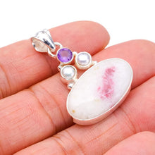 StarGems® Natural Rhodonite River Pearl And AmethystHandmade 925 Sterling Silver Pendant 1.5" F3782