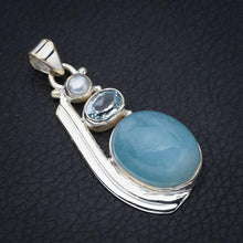 StarGems® Natural Milky Aquamarine Blue Topaz And River PearlHandmade 925 Sterling Silver Pendant 1.75" F4888