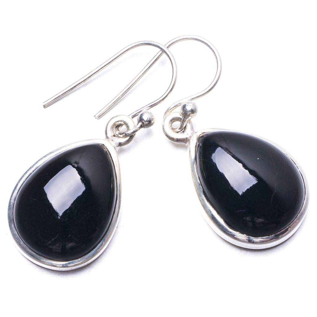 StarGems  Natural Black Onyx Handmade Unique 925 Sterling Silver Earrings 1.25