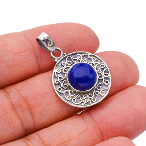 StarGems  Natural Lapis Lazuli Handmade 925 Sterling Silver Pendant 1.25" F5384