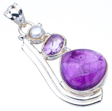 StarGems  Natural Amethyst River Pearl Handmade 925 Sterling Silver Pendant 1.75