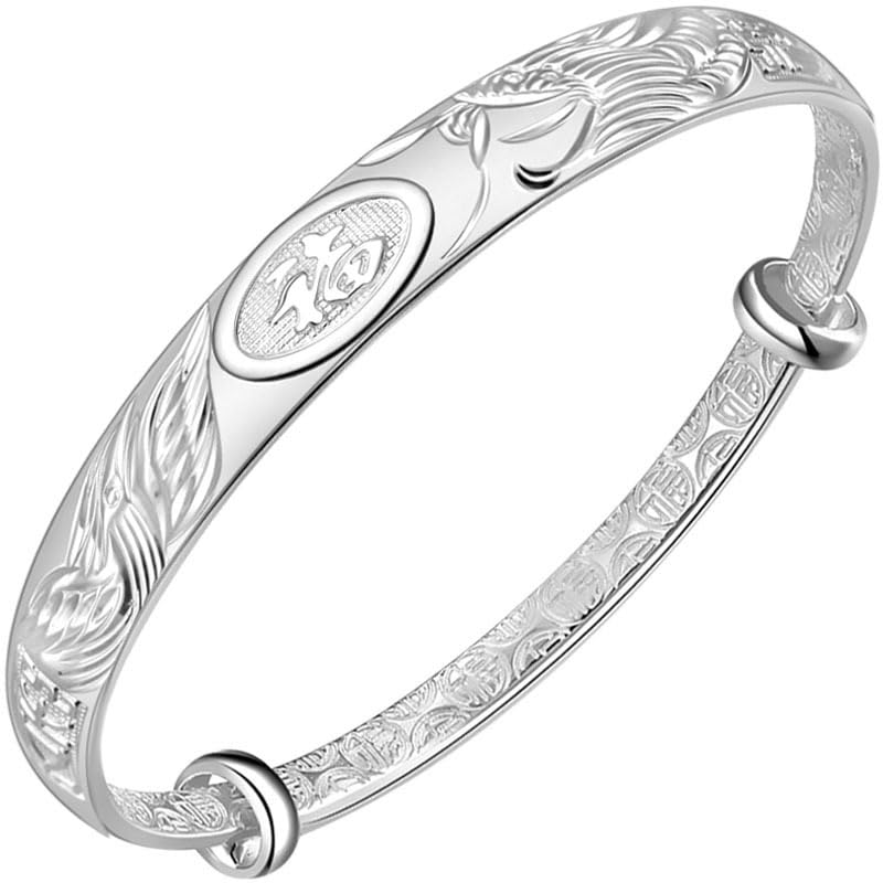 StarGems  Adjustable Phoenix&‘Fu’ Handmade 999 Sterling Silver Bangle Bracelet For Women Cb0229
