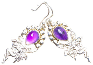 StarGems  Natural Amethyst Handmade Unique Fariy Shape 925 Sterling Silver Earrings 1.75" X4225