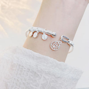 StarGems  Opening 'Peace and Joy' Amulet Handmade 999 Sterling Silver Bangle Cuff Bracelet For Women Cb0063