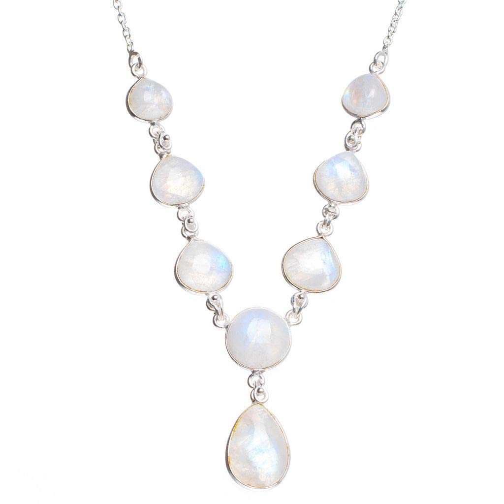 StarGems  Natural Rainbow Moonstone Handmade Unique 925 Sterling Silver Necklace 17.25+1