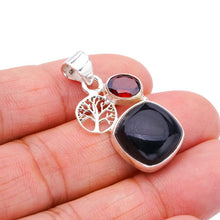 StarGems® Natural Black Onyx Garnet Tree Handmade 925 Sterling Silver Pendant 1.25" F4415