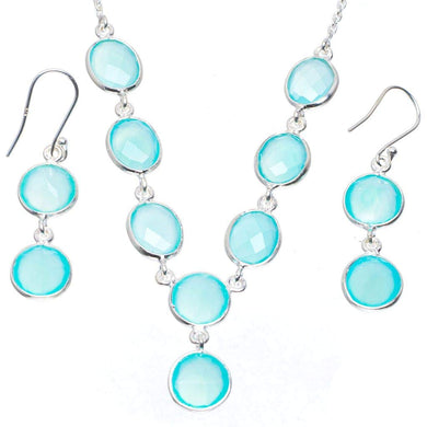 StarGems  Natural Chalcedony 925 Sterling Silver Jewelry Set Necklace 18.5