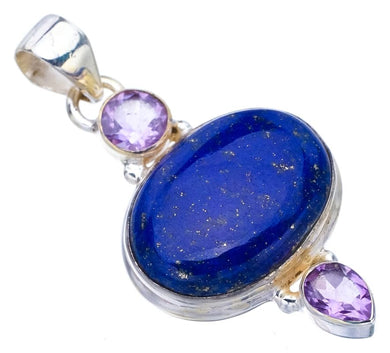 StarGems  Natural Lapis Lazuli AmethystHandmade 925 Sterling Silver Pendant 1.75