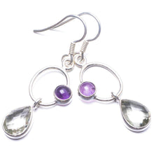 StarGems  Natural Green Amethyst and Amethyst Handmade Unique 925 Sterling Silver Earrings 1.5" Y3808