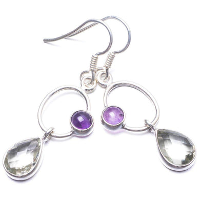 StarGems  Natural Green Amethyst and Amethyst Handmade Unique 925 Sterling Silver Earrings 1.5