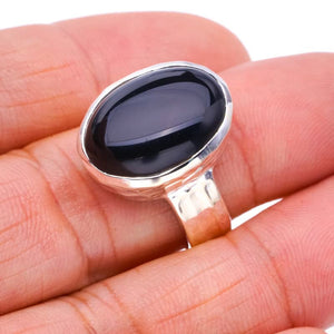 StarGems  Natural Black Onyx Handmade 925 Sterling Silver Ring 7.75 F0534