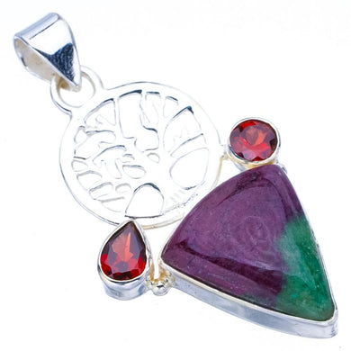 StarGems  Natural Ruby Zoisite Garnet TreeHandmade 925 Sterling Silver Pendant 1.75