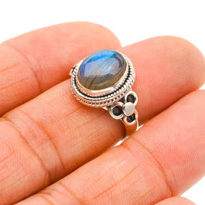 StarGems® Natural Labradorite Three Leaves Handmade 925 Sterling Silver Ring 6.25 F0197