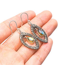 StarGems  Natural Blue Fire Labradorite Handmade Eye Shape 925 Sterling Silver Earrings 1 3/4" T4150