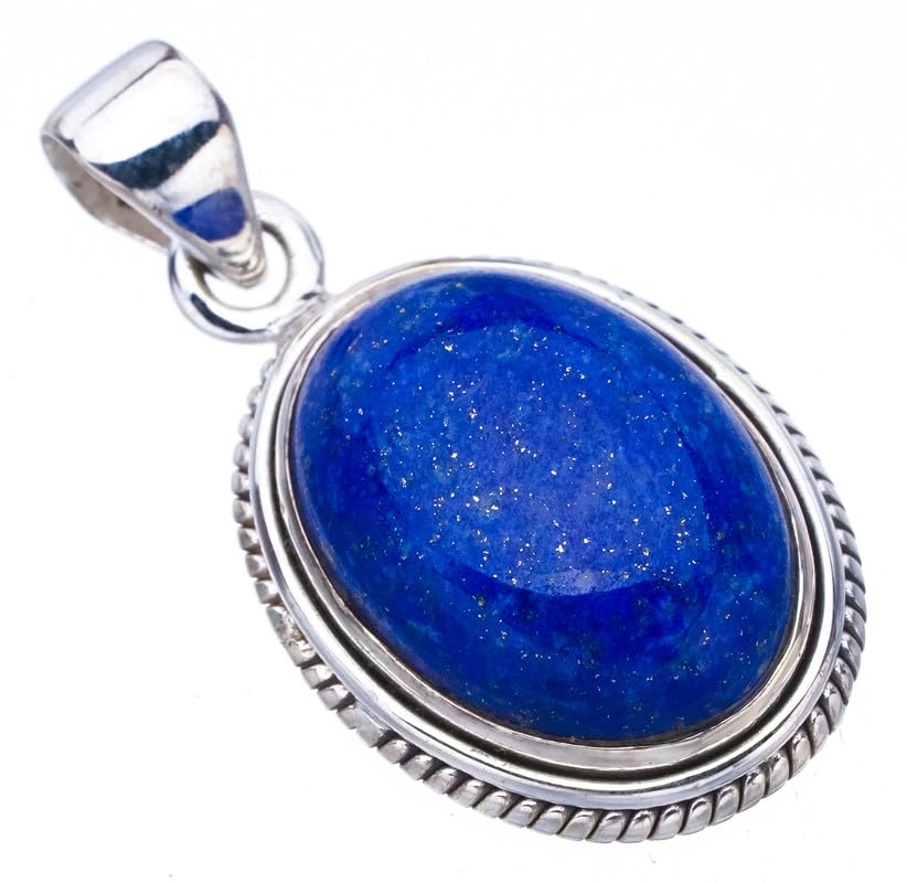 StarGems  Natural Lapis Lazuli Handmade 925 Sterling Silver Pendant 1.25