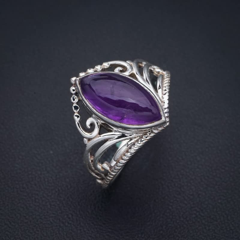 StarGems  Natural Amethyst Crown Handmade 925 Sterling Silver Ring 10 F2872