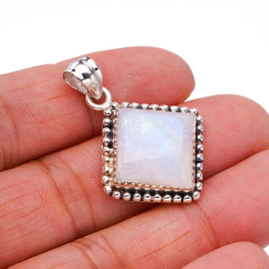 StarGems® Natural Moonstone Handmade 925 Sterling Silver Pendant 1.5" F5075