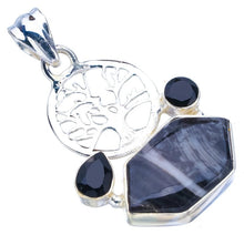 StarGems  Natural Pinolith Jasper Black Onyx Tree Handmade 925 Sterling Silver Pendant 1.75" F4553