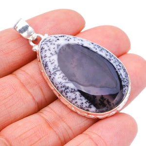 StarGems  Natural Dendritic Opal Handmade 925 Sterling Silver Pendant 2" F3828