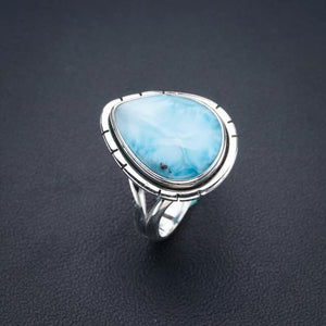 StarGems  Natural Larimar Handmade 925 Sterling Silver Ring 8.25 F0283