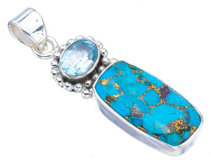 StarGems  Natural Copper Turquoise Blue TopazHandmade 925 Sterling Silver Pendant 1.75" F3889