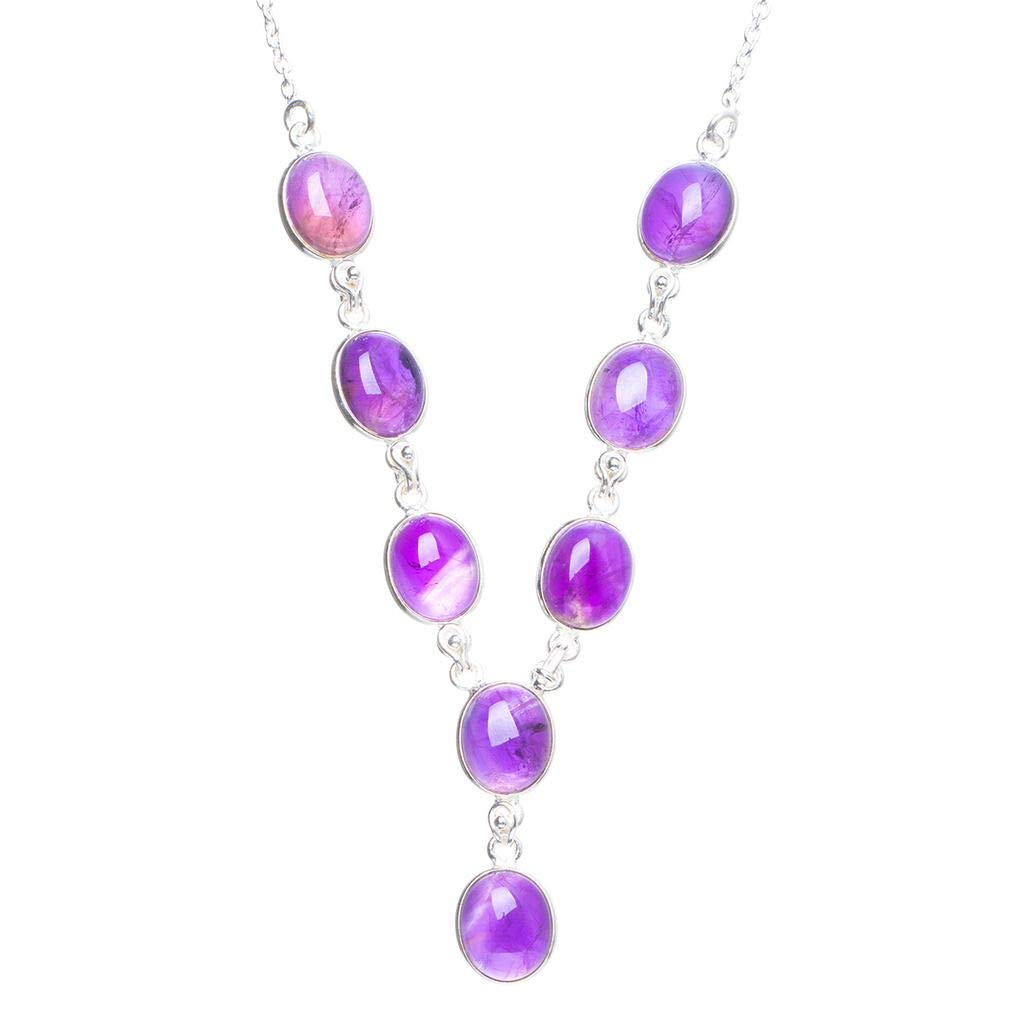 StarGems® Natural Amethyst Handmade Unique 925 Sterling Silver Necklace 17+1