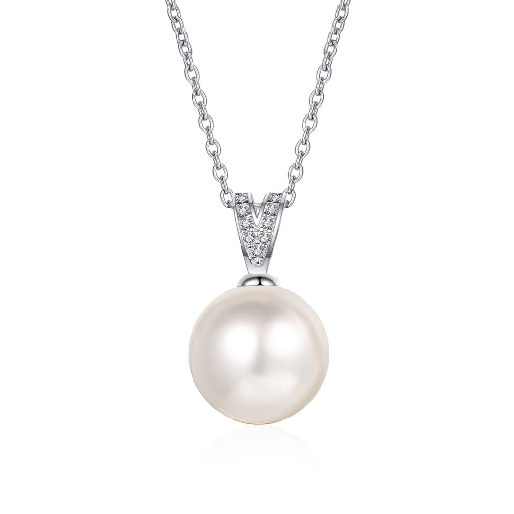 StarGems® 10mm River Pearl Minimalist 0.045cttw Moissanite 925 Silver Platinum Plated Necklace 40+5cm NX063