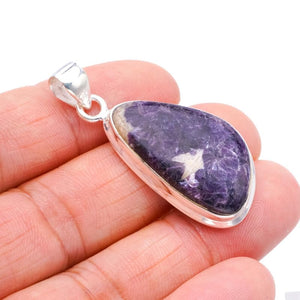 StarGems  Natural Purple Lepidolite Handmade 925 Sterling Silver Pendant 1.75" F4048