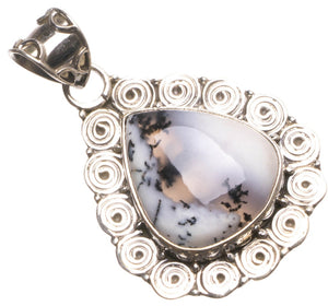 Natural Dendritic Opal Handmade Boho 925 Sterling Silver Pendant 1.5" U0734