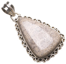 Natural Fossil Coral Handmade Indian 925 Sterling Silver Pendant 2" U0477