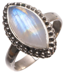 Natural Rainbow Moonstone Handmade Vintage 925 Sterling Silver Ring, size 7 U1835