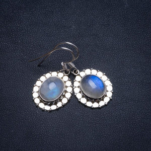 Natural Rainbow Moonstone Handmade Mexican 925 Sterling Silver Earrings 1 1/4" U1181