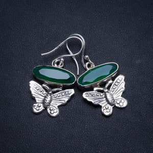 Natural Chrysoprase Butterfly Handmade Vintage 925 Sterling Silver Earrings 1 1/2" U1030